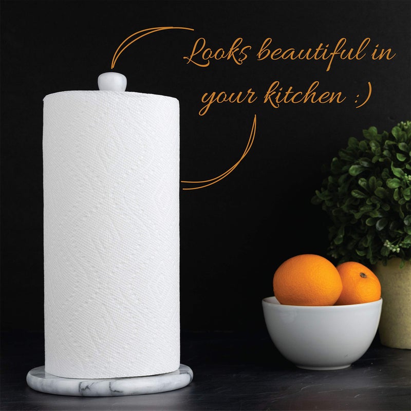 Homeries Marble Paper Towel Holder â€“ Deluxe Upright Towel Dispenser for Kitchen Countertop, Cabinet & Bathrooms â€“ Non Steel & Non Plastic Design â€“ Heavy Duty, Solid Paper Towel Holder Stand (White) - Image 3